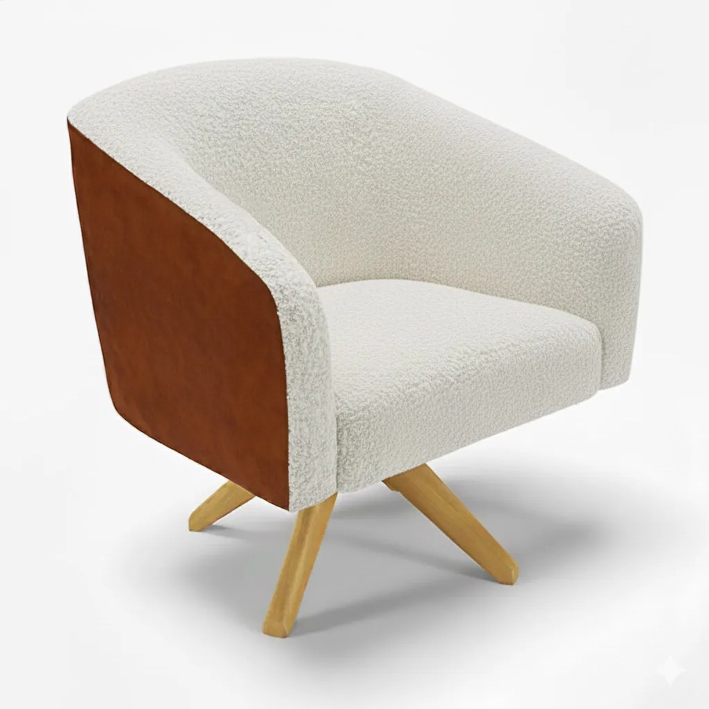 Poltrona Sala Stella Sintético PU Nozes/Bouclê Bege Base Giratória MA30 D03 - D'Rossi