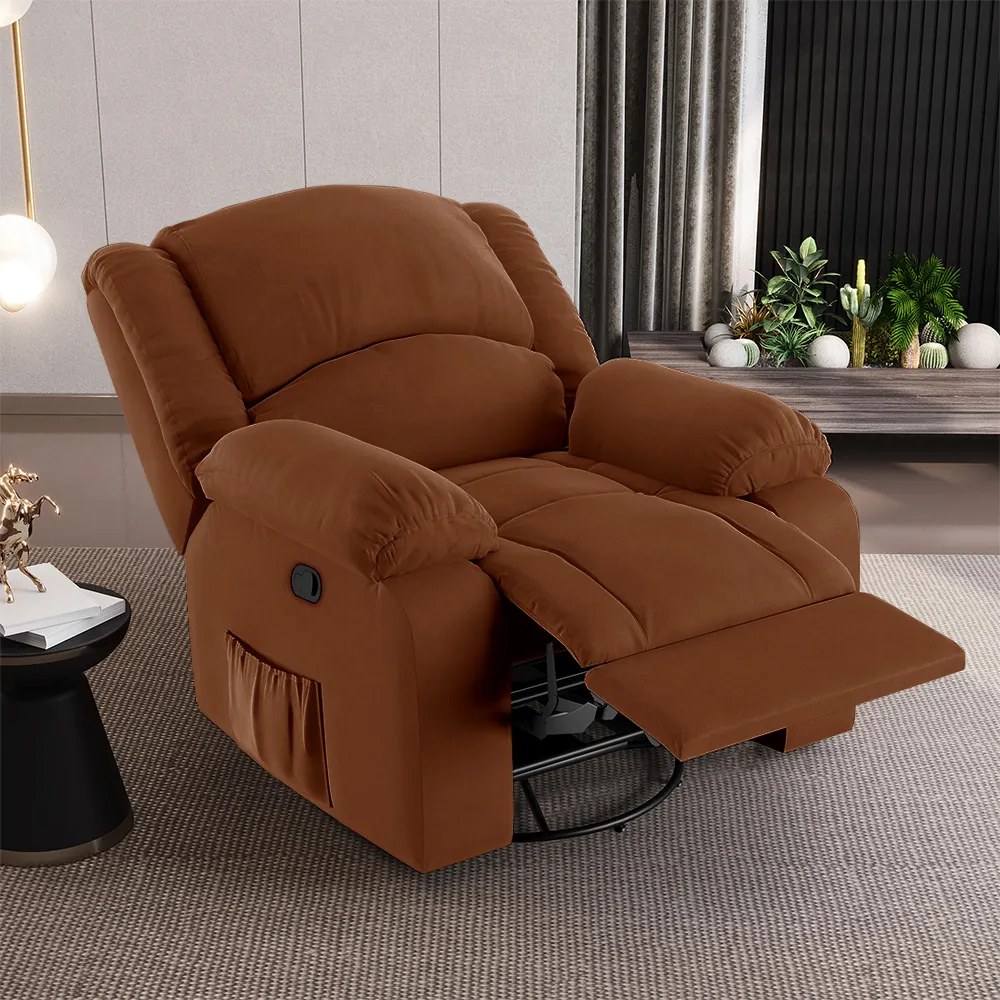 Poltrona do Papai Reclinável Sala de Cinema Madrid Glider Manual Giratória Veludo Terracota G23