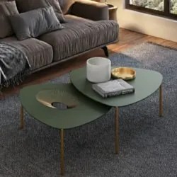 Mesa de Centro Para Sala Pés Metálicos Kit 2 Blen Musgo/Dourado I06 -