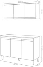 Armário Aéreo Andréia e Balcão Gabinete sem Tampo Manu 120cm Cinza - A