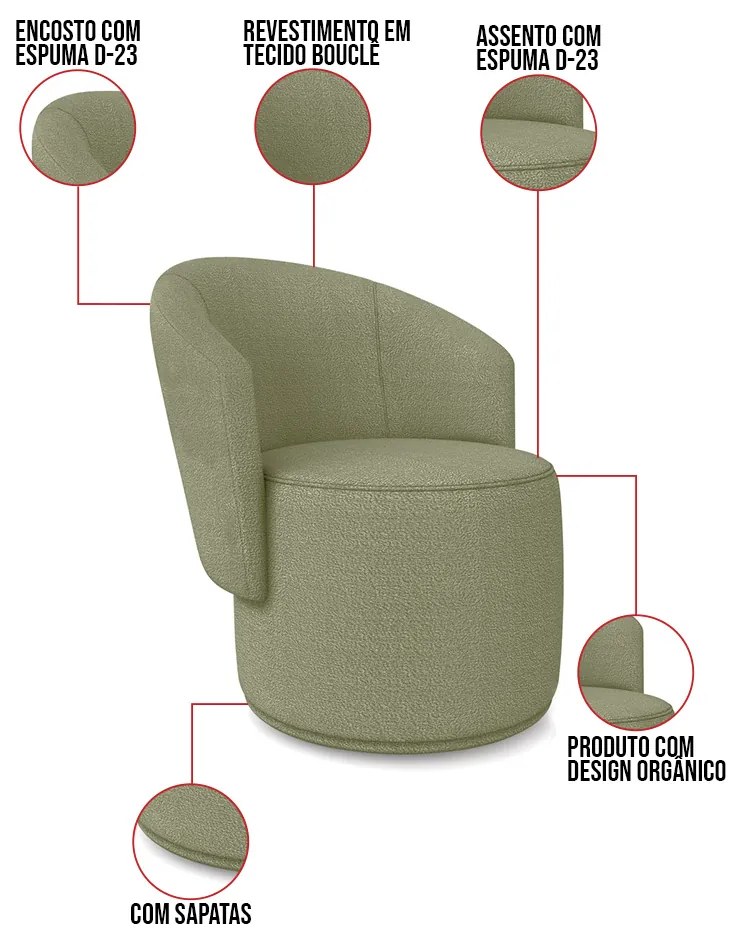 Poltrona Decorativa Orgânica Fixa para Sala Kit 2 Malu Bouclê M11 - D'Rossi - Pistache
