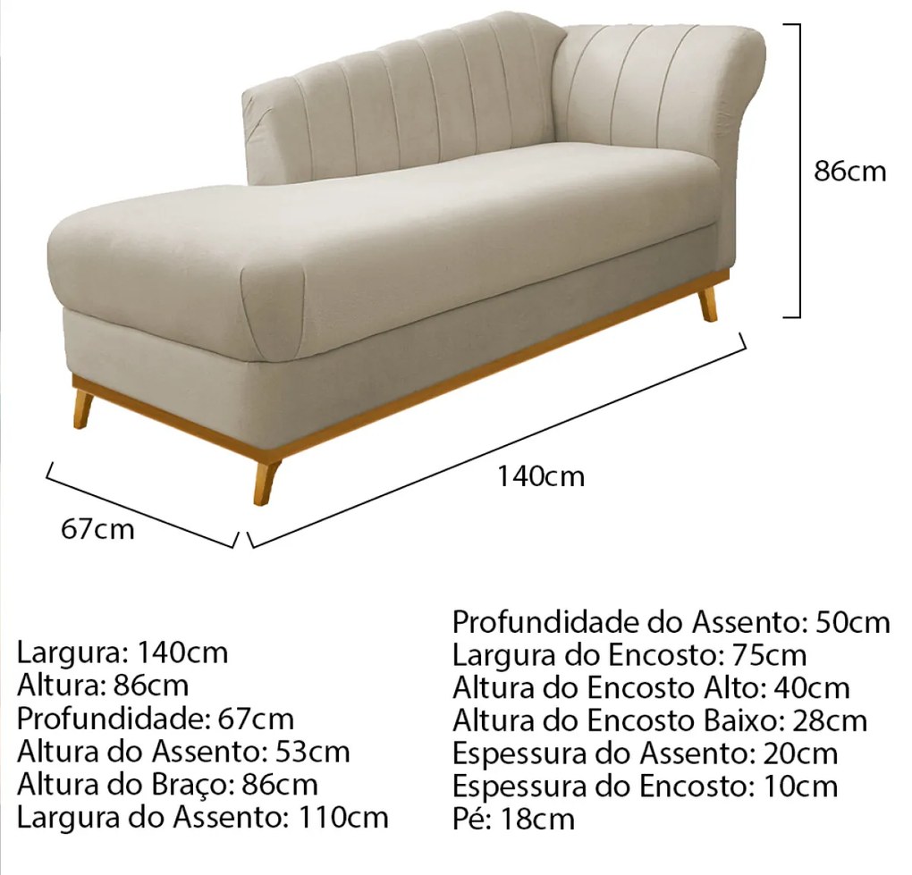 Kit Diva Recamier Vanessa 140cm Lado Esquerdo e 01 Poltrona Laura Suede