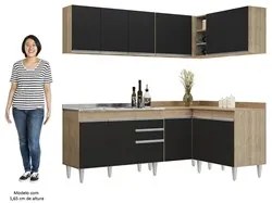 Armário de Cozinha Modulado de Canto 6 Peças CP30 com Pia Inox Castanh