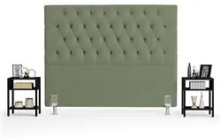 Cabeceira Casal 140cm Cristal Boucle Oliva e 2 Mesas Laterais Plaza LC