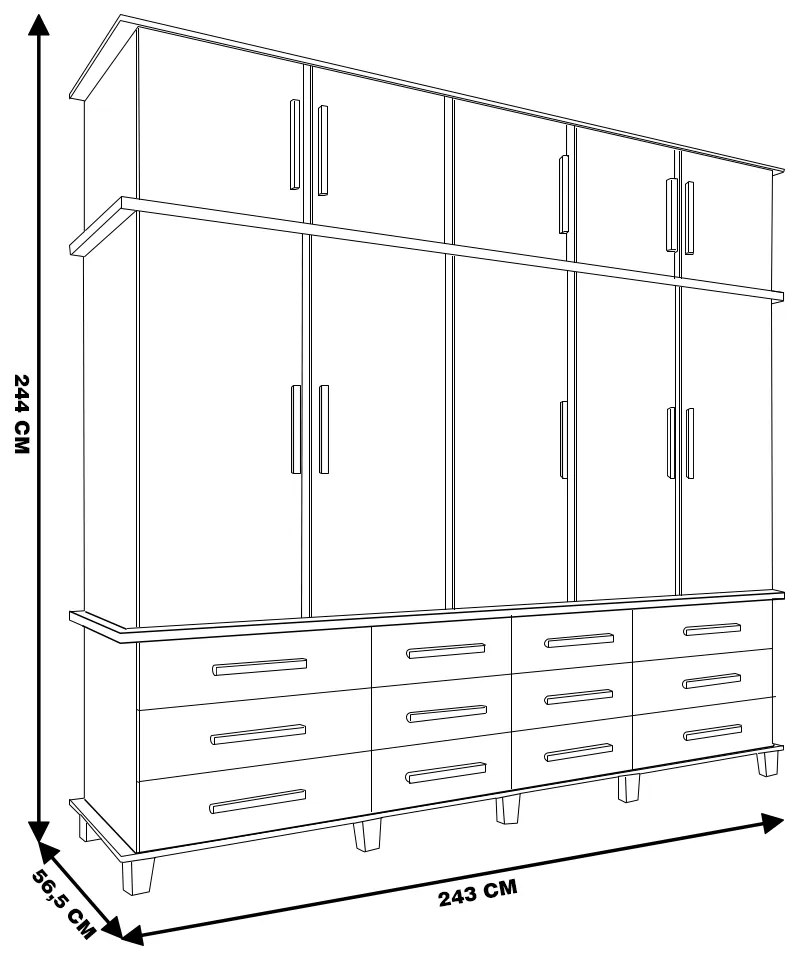 Guarda Roupa 10 Portas e 12 Gavetas Nicolau Malbec/Off White G37 - Gran Belo