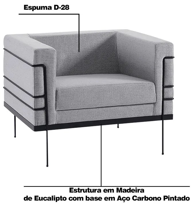 Kit 2 Poltronas Decorativas Base de Aço Preto Jeanneret-Gris Linhão Cinza G17 - Gran Belo