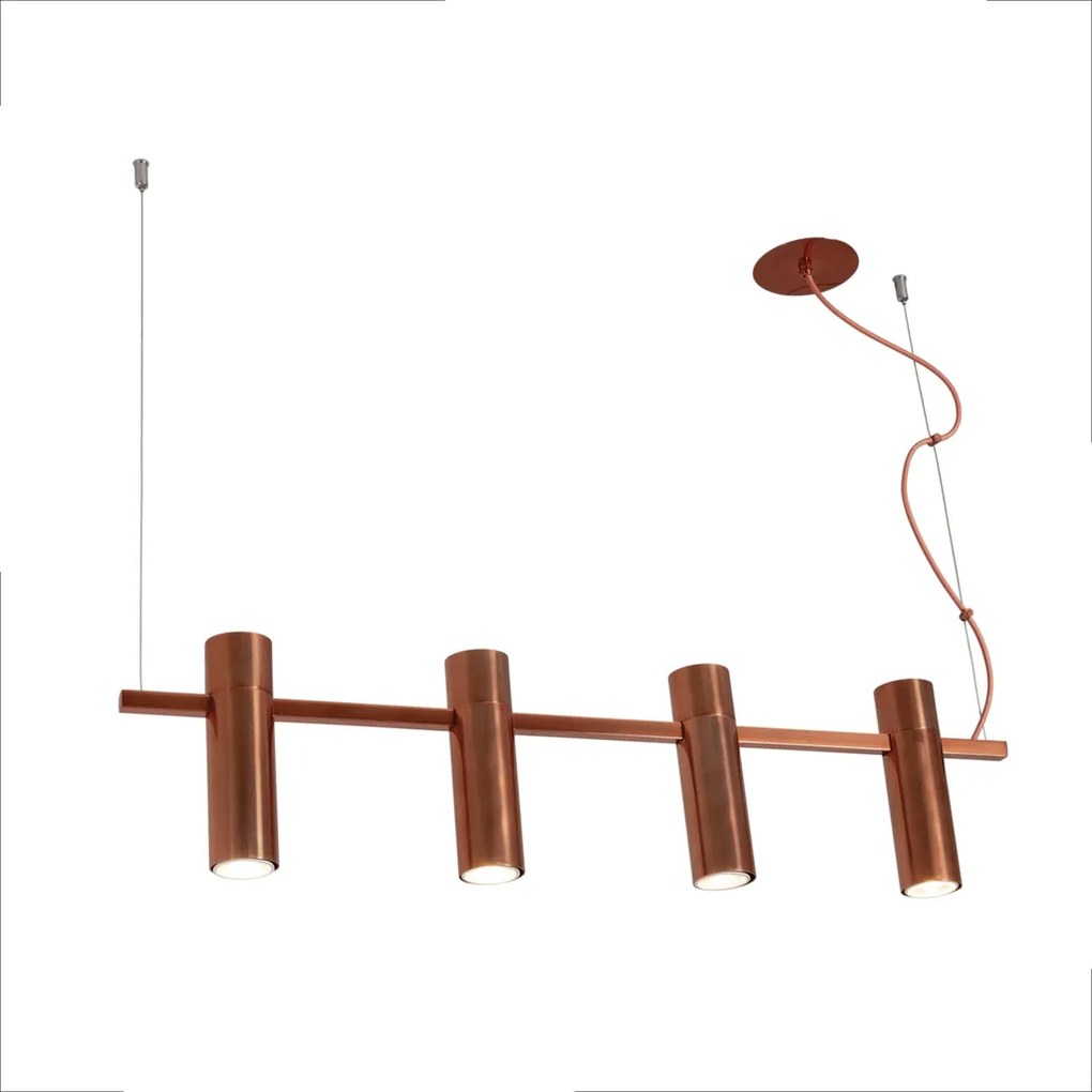 Pendente Tubetto 5,7X20X85Cm Focos Equidistantes 4Xmr16 - Usina 16960/... (RG-M - Rosê Metálico)