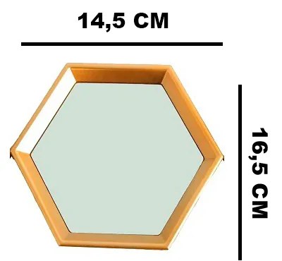 Kit 03 Espelhos Decorativo Moldura Hexagonal Dourado  16,5 x 14,5 cm - D'Rossi