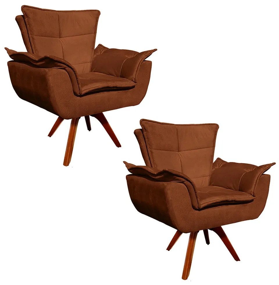 Poltrona Sala de Estar Giratória MM30 Kit 2 Opalla Suede - Terra