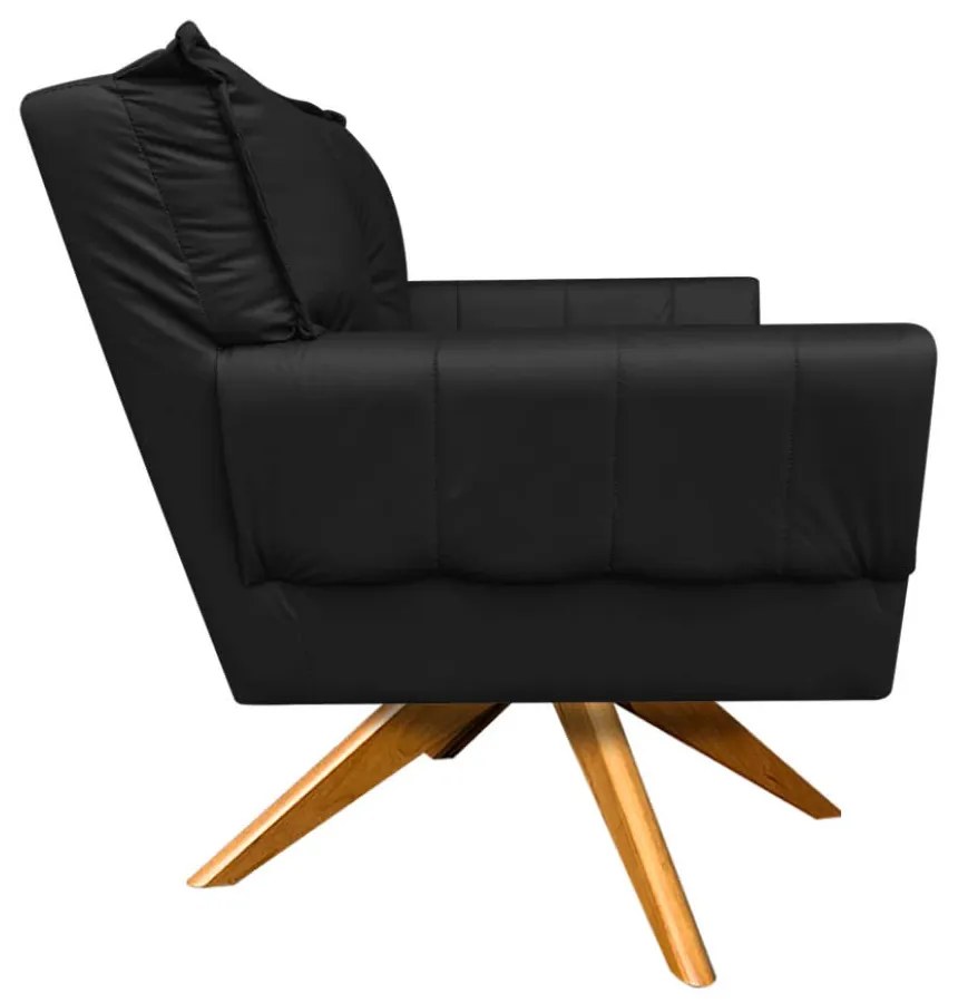 Kit 02 Poltronas Giratória  Anitta Corino Base Madeira MA30 D03 - D'Rossi - Preto