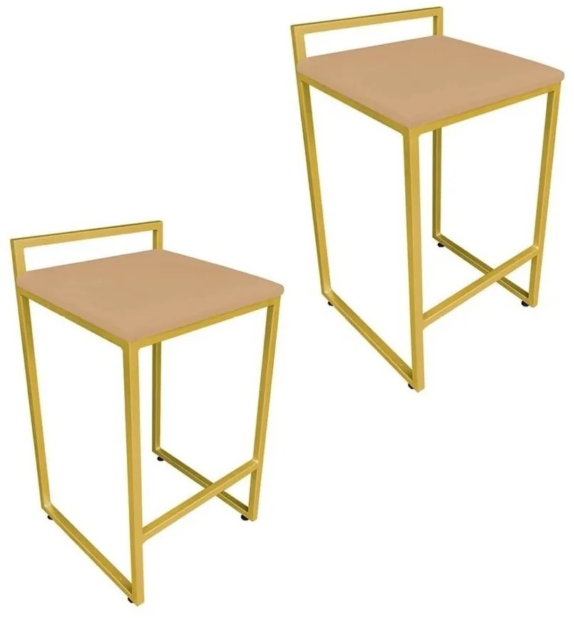 Conjunto 02 Banquetas Pietra Suede Base Dourado D03 - D'Rossi - Caramelo sisal