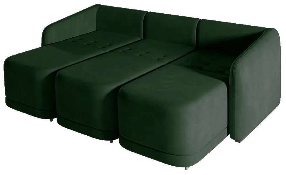 Sofá Cama Modulado Retrátil e Reclinável Decorativo Varsóvia 336cm Veludo Verde G33 - Gran Belo