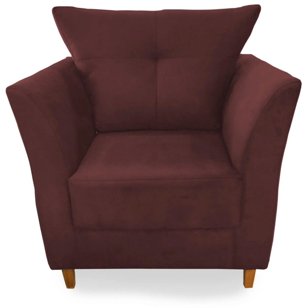 Poltrona Decorativa Isis Pés Madeira Suede Bordô - Sheep Estofados
