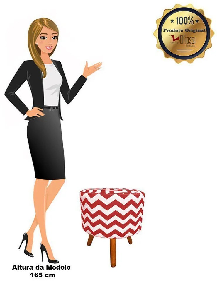 Puff Banqueta Decorativa Dora Redondo Estampado Zig Zag Vermelho D79 D01 - D'Rossi