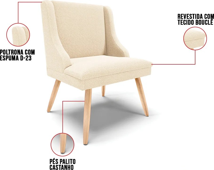 Cadeira Sala de Jantar Pé Palito Natural kit 2 Liz Bouclê D03 - D'Rossi - Bege