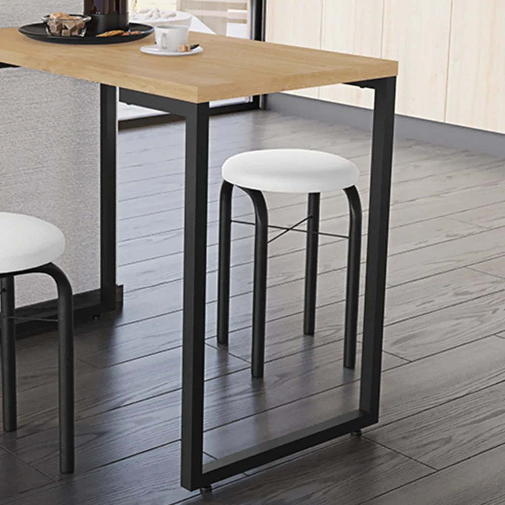 Mesa Multiuso Porto Natural 90cm com 02 Banquetas Manu Corino Branco - D'Rossi