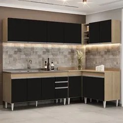 Armário de Cozinha Modulado de Canto 6 Peças CP33 com Pia Inox Castanh
