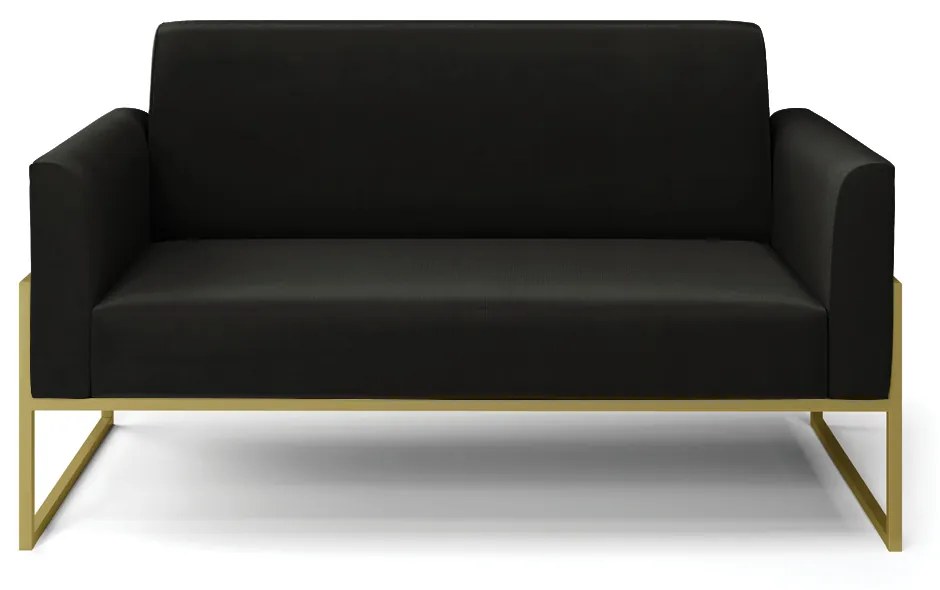 Sofá Namoradeira Base Industrial Alta Dourado Marisa Suede D03 - D'Rossi - Preto