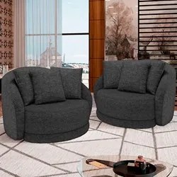Kit 2 Poltronas Decorativa Giratória para Sala Kaly M22 Linho Chumbo -