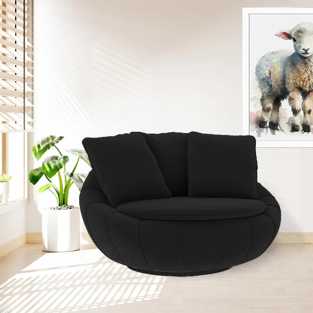 Poltrona Decorativa Redonda Giratória Glória Veludo Preto - Sheep Estofados - Preto