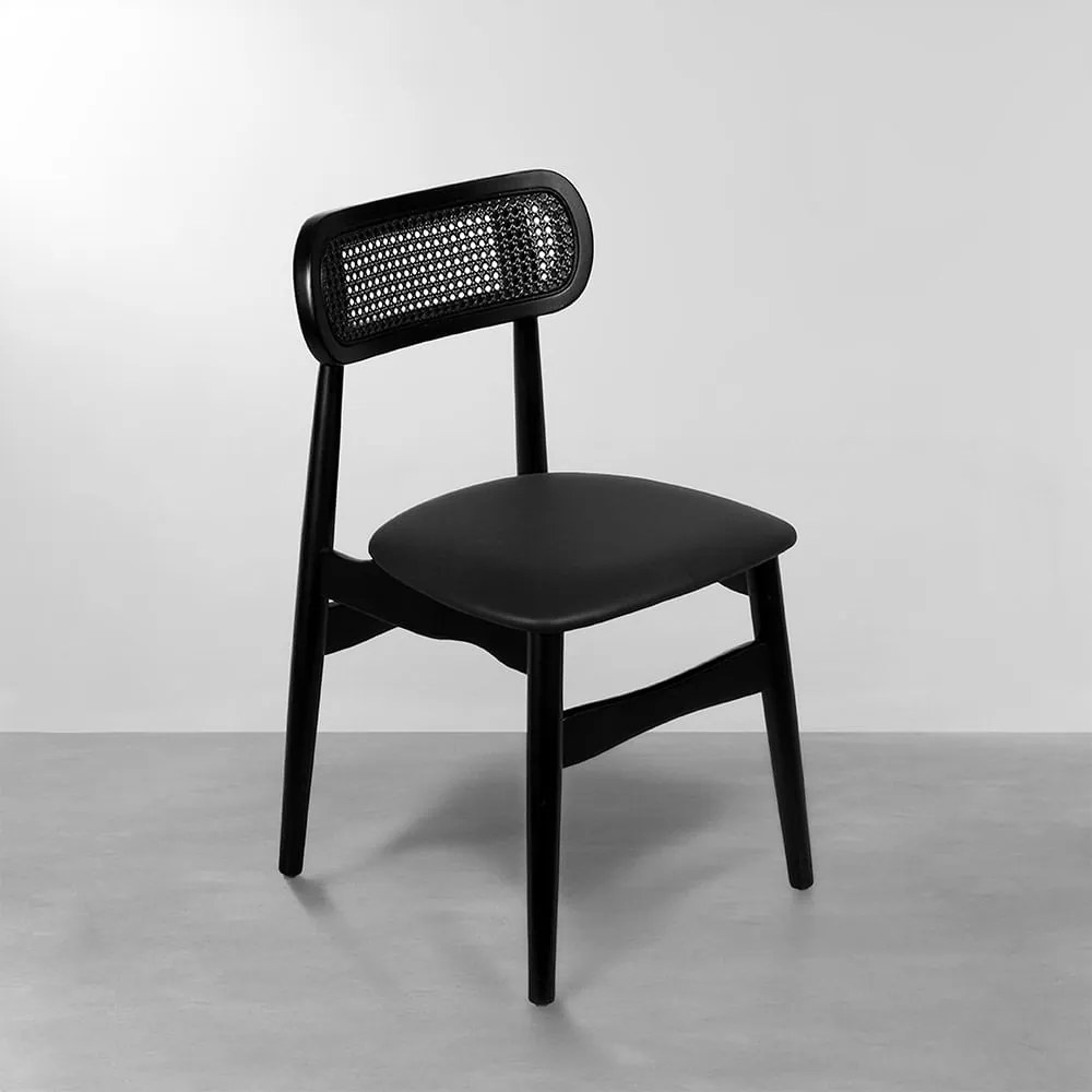 Cadeira Bossa Encosto Palha Estofada - Preto