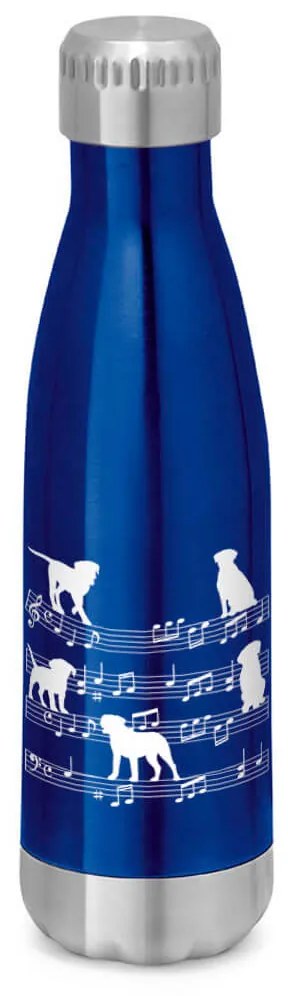 Garrafa Térmica Inox Brilhante 510 ml Cachorro Musical Branco - Azul Royal