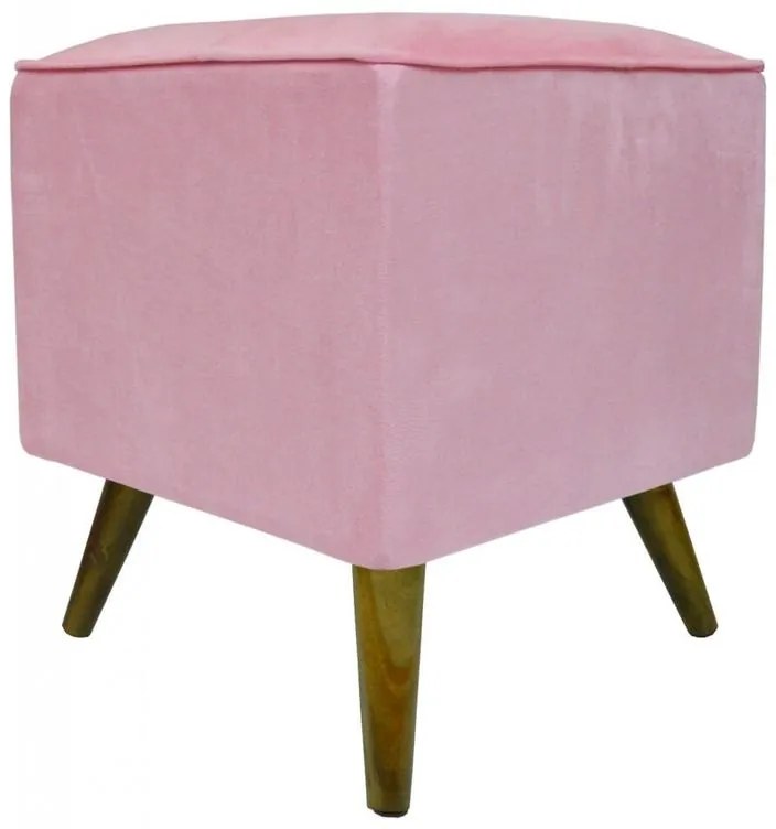 Puff Quadrado Modena Sigma em Suede com Pés Palito Inclinado - Rosa