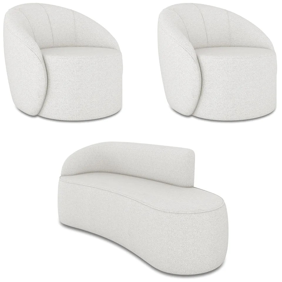 Sofá 3 Lugares Orgânico 180cm Morgan e 2 Poltronas Lua Linho - Cinza