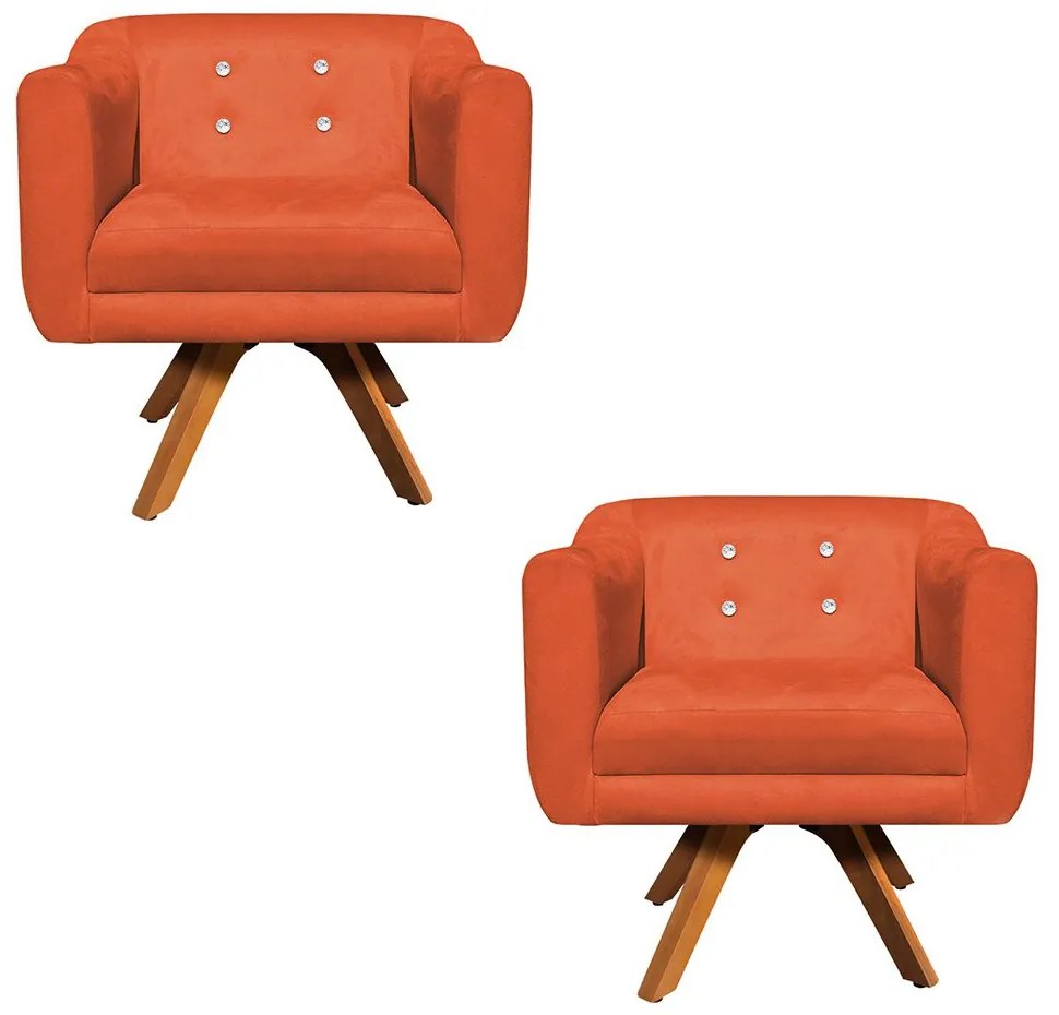 Kit 02 Poltronas Giratória Julia Suede com Strass Base Madeira MM30 D01 - D'Rossi  - Laranja