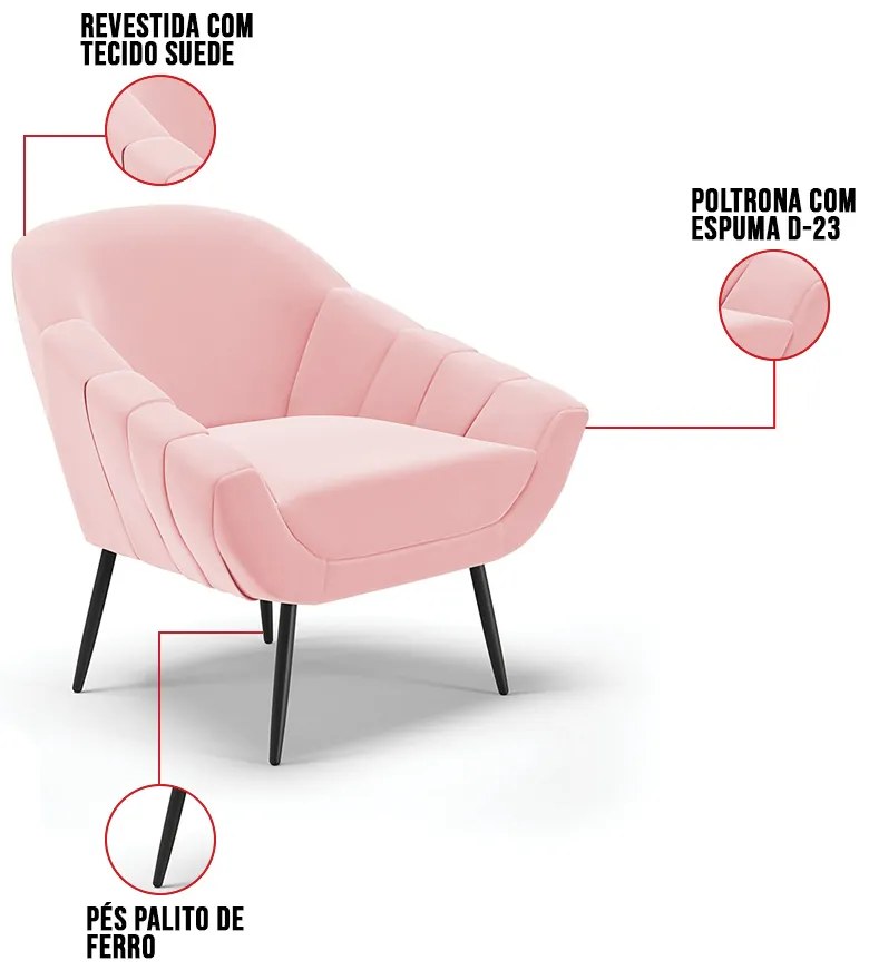 Kit 01 Namoradeira 02 Lugares e 02 Poltronas Giovana Suede Pés Palito De Ferro D01 - D'Rossi



 - Rosa Bebê