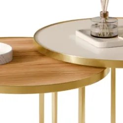 Mesa de Centro Pés Metálicos Kit 2 Thor Off/Cinamomo/Dourado E05 - Mpo