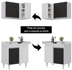 Balcão 1 Porta Denver e Armário Aéreo Austin de Canto Branco/Preto - L