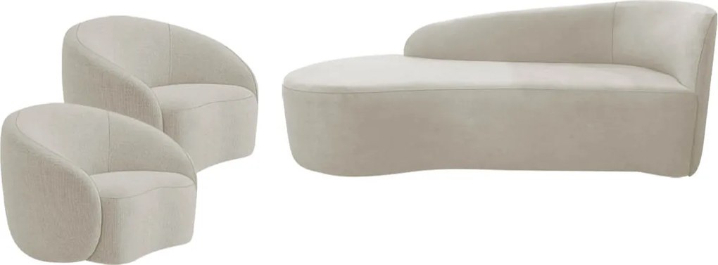 Kit Divã Recamier Orgânico França 160cm Lado Esquerdo e 2 Poltronas Amore Linho