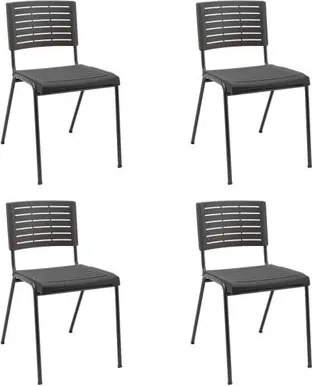 Kit 4 Cadeiras Niala Montada Preta em Aço e Polipropileno NR17 Plaxmetal