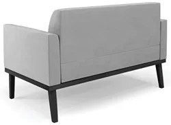 Sofá Namoradeira e 1 Poltrona Base Madeira Preto Maressa Suede Cinza -