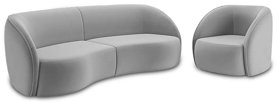 Conjunto Sofá Sala de Estar Bipartido 240cm e Poltrona Clarke Veludo Cinza G45 - Gran Belo