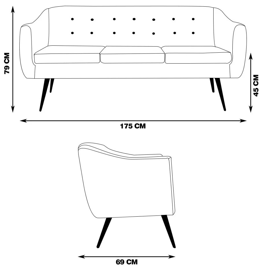 Sofá Decorativo 3 Lugares Pés Palito Cuddle Linho Cinza G17 - Gran Belo