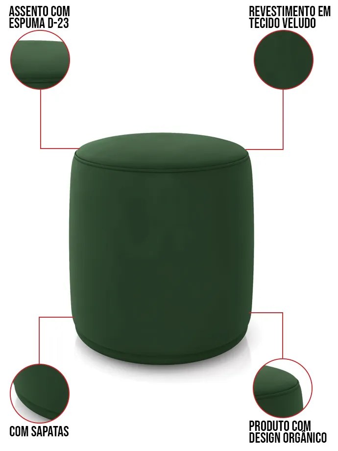 Puff Redondo Orgânico para Sala Malu Veludo M11 - D'Rossi - Verde