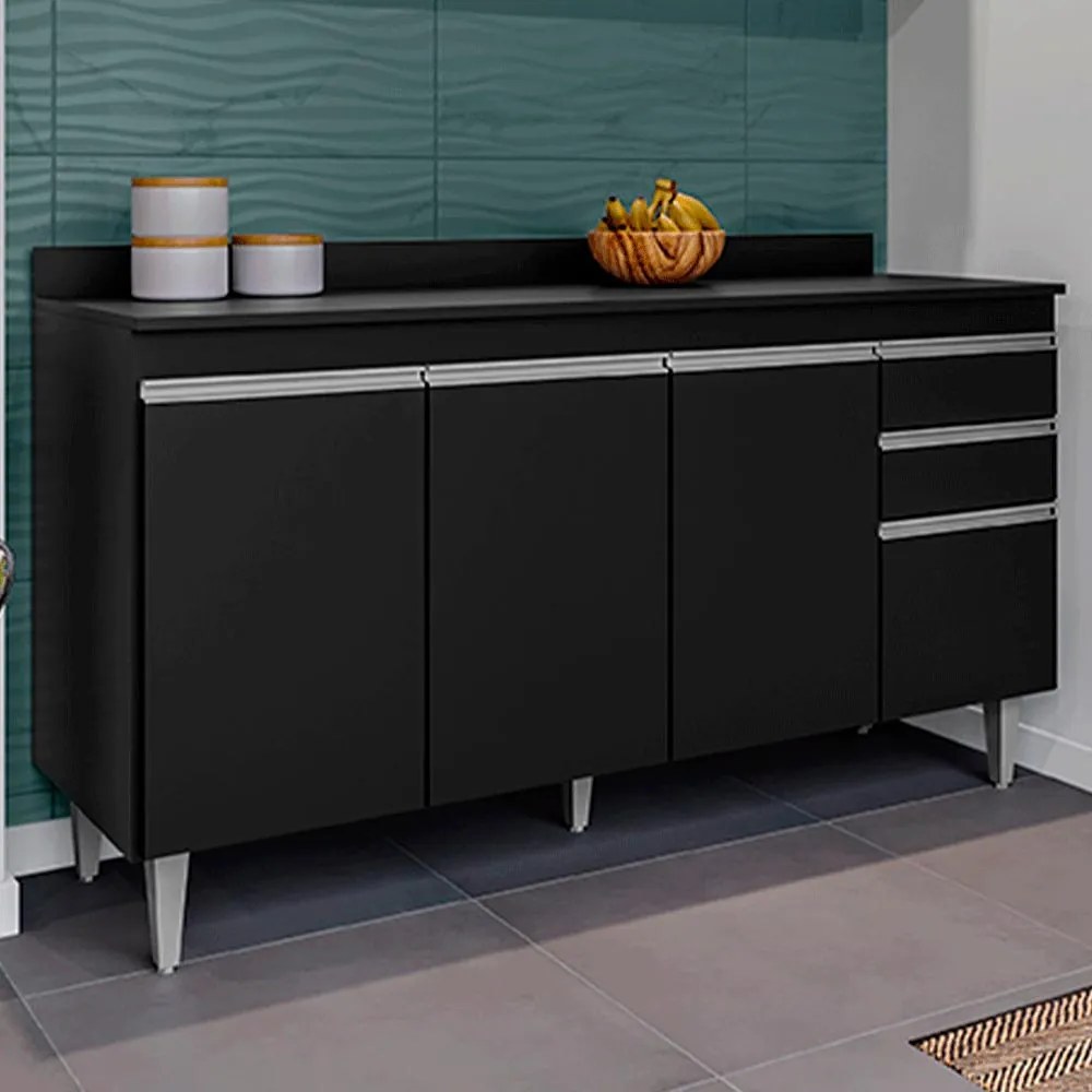 Conjunto Balcão de Cozinha com Tampo Dodoma MDP/BP Preto G96 - Gran Belo