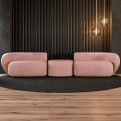 Sofá 4 Lugares Com Puff 302cm Orgânico Lyor Linho Salmão Z55 - Mpozena