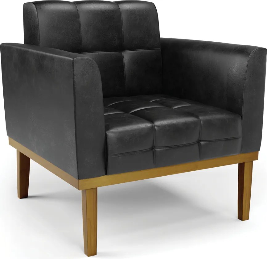 Poltrona Decorativa Karen Pés Fixo em Madeira Castanho PU Preto Brilho G19 - Gran Belo