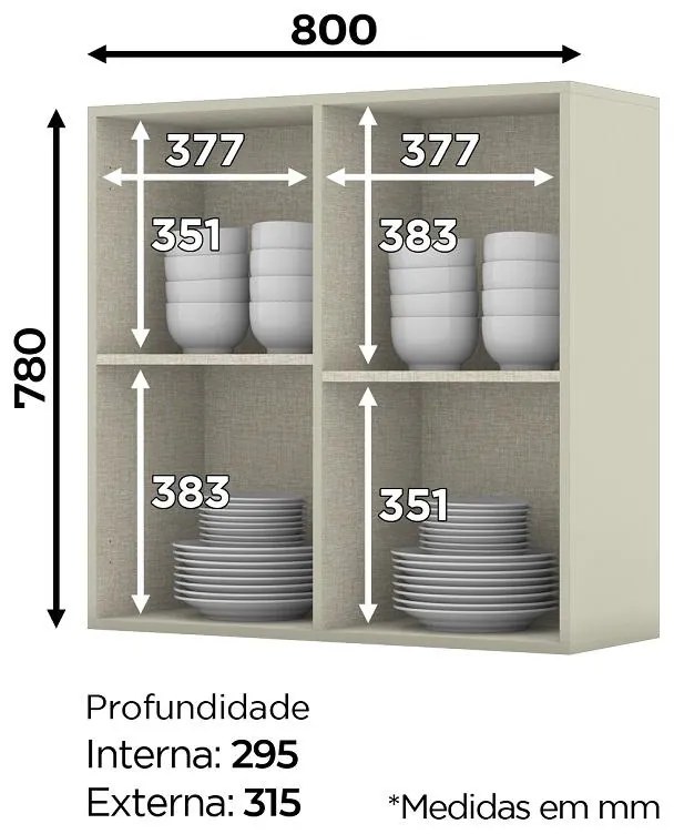 Armário Balcão Suspenso 100% MDF 2 Pts Essência 80 cm Cozinha