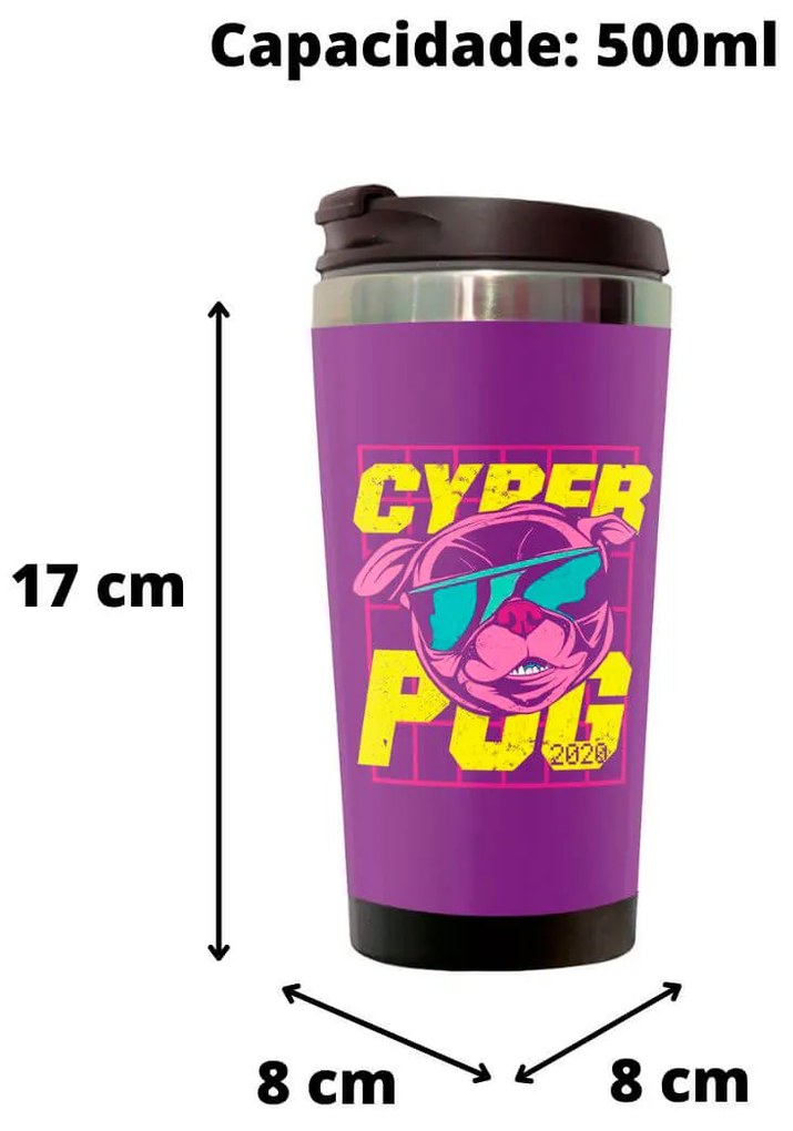 Copo Térmico 500ml Inox Cyber Pug Dog