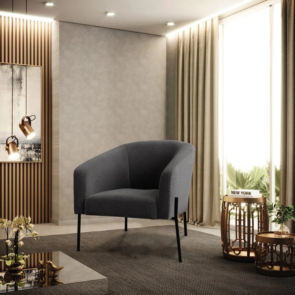 Poltrona Sala Decorativa Pé de Ferro Preto Stella Bouclê D03 - D'Rossi - Grafite