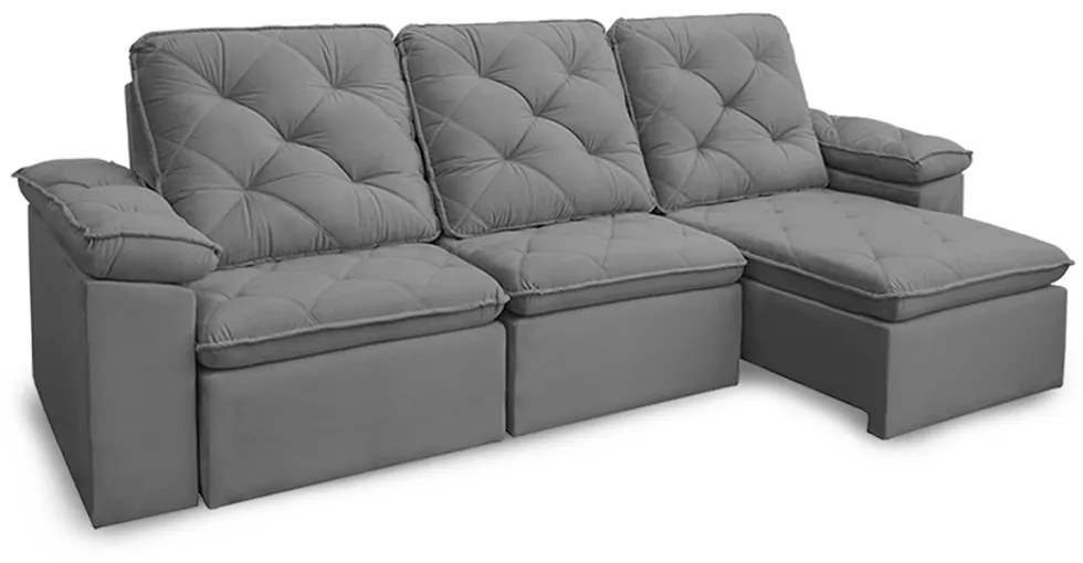 Sofá Reclinável Retrátil 3 Lugares 290cm Verus Veludo Cinza - Sheep Estofados - Cinza claro