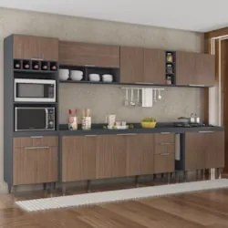 Armário de Cozinha Com Tampo CP07 340cm Pérola Grafite/Freijó Z34 - Mp