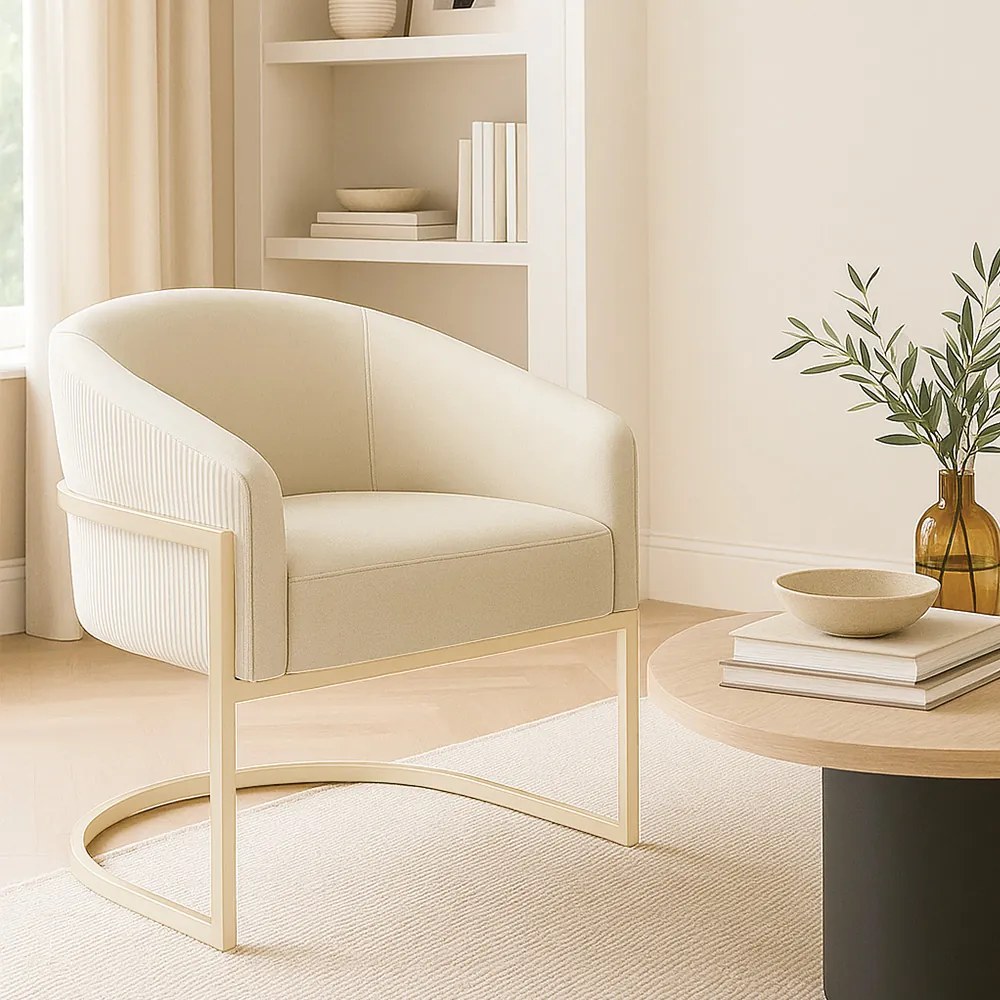 Poltrona Sala Industrial Champanhe Arielle Veludo Cotelê D03 - D'Rossi - Bege