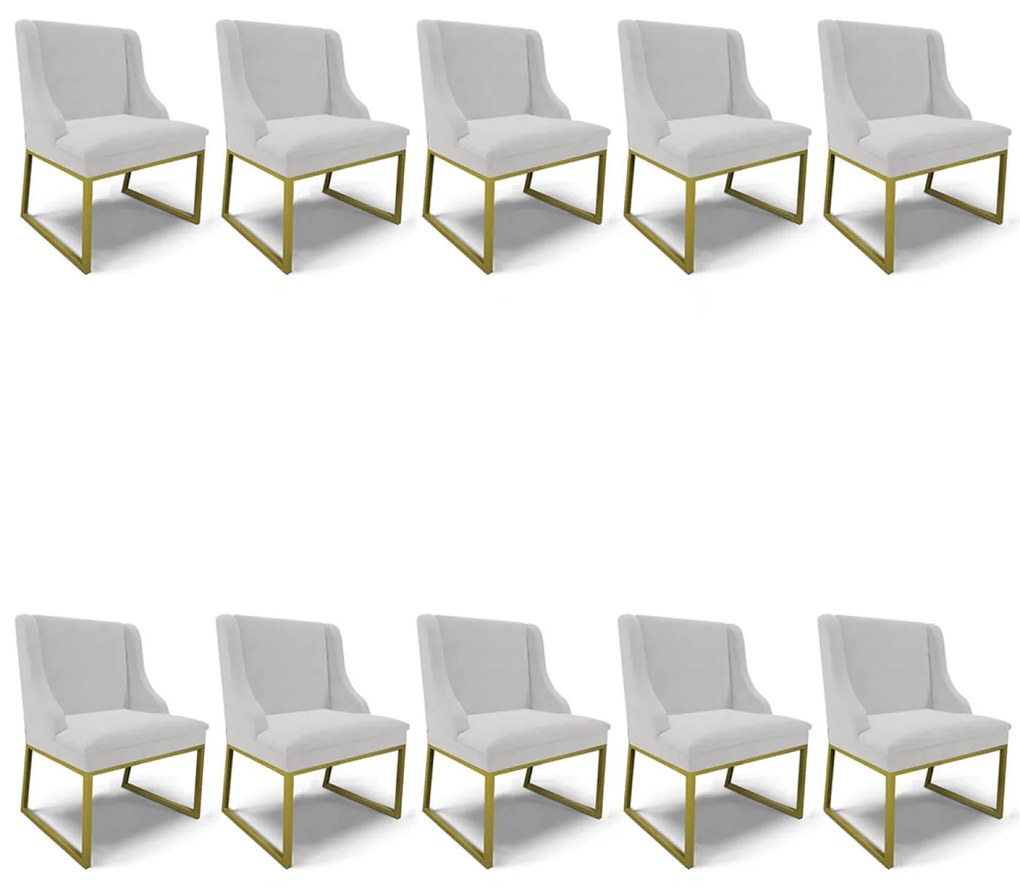 Cadeira Sala de Jantar Industrial Dourado kit 10 Liz Veludo D03 - D'Rossi - Cinza