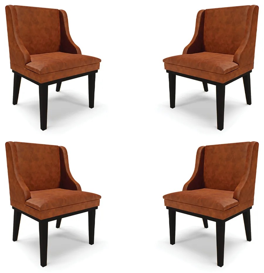 Kit 4 Cadeiras Decorativas Sala de Jantar Base Fixa de Madeira Firenze PU Nozes/Preto G19 - Gran Belo