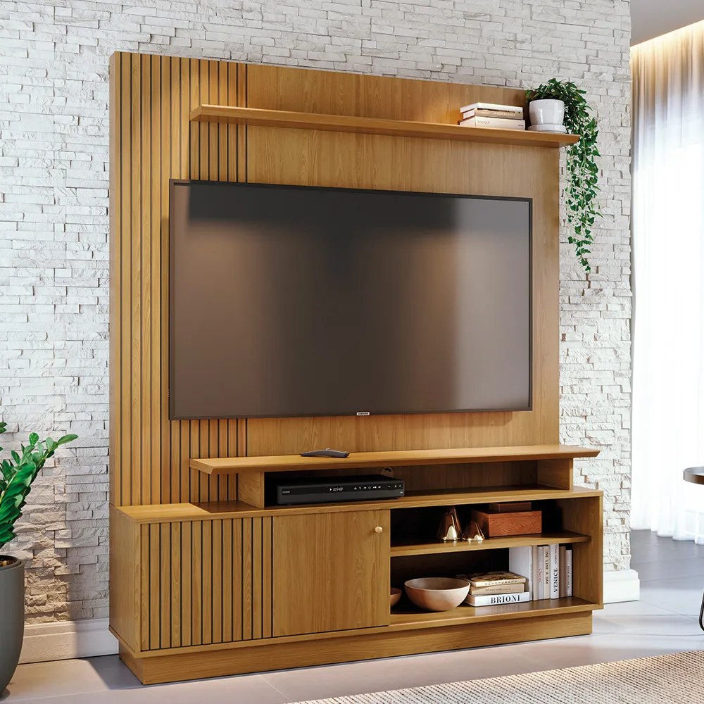 Estante de TV 65 Pol 160cm Sala de Estar Quirel Cumaru M20 - D'Rossi